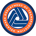 A logo with the words "Delaware Department of Transportation" circling three tracks at different angles
