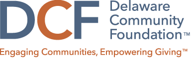 A logo of the letters DCF then spelled out at Delaware Community Foundation with a tagline below saying "Engaging Communities, Empowering Giving